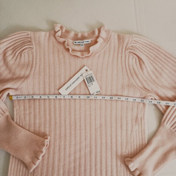 The Cashmere Project Pink Ribbed Crewneck Sweater Ruffle Trim Women's Size M NWT - Picture 12 of 16